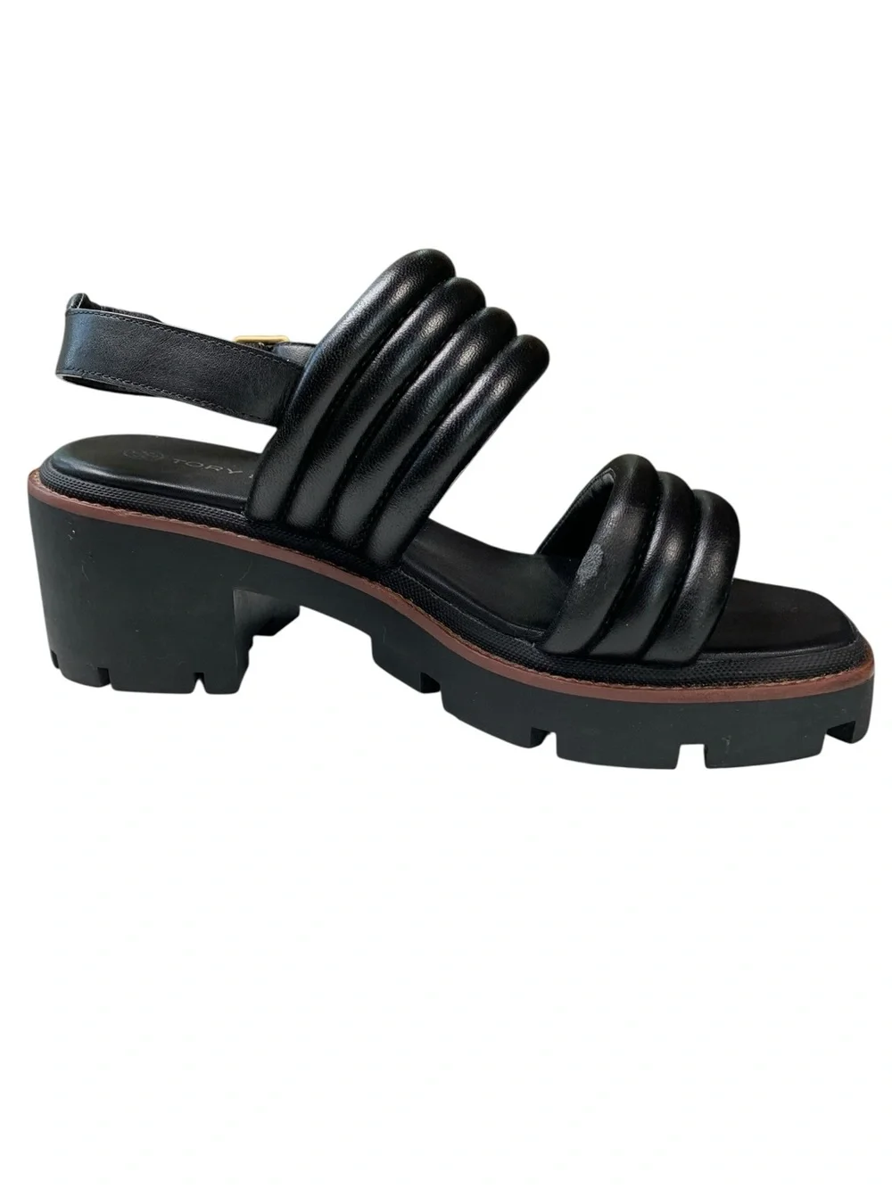 Tory Burch Kira Quilted Leather Lug Sole Slingback Sandals Size 9 Black